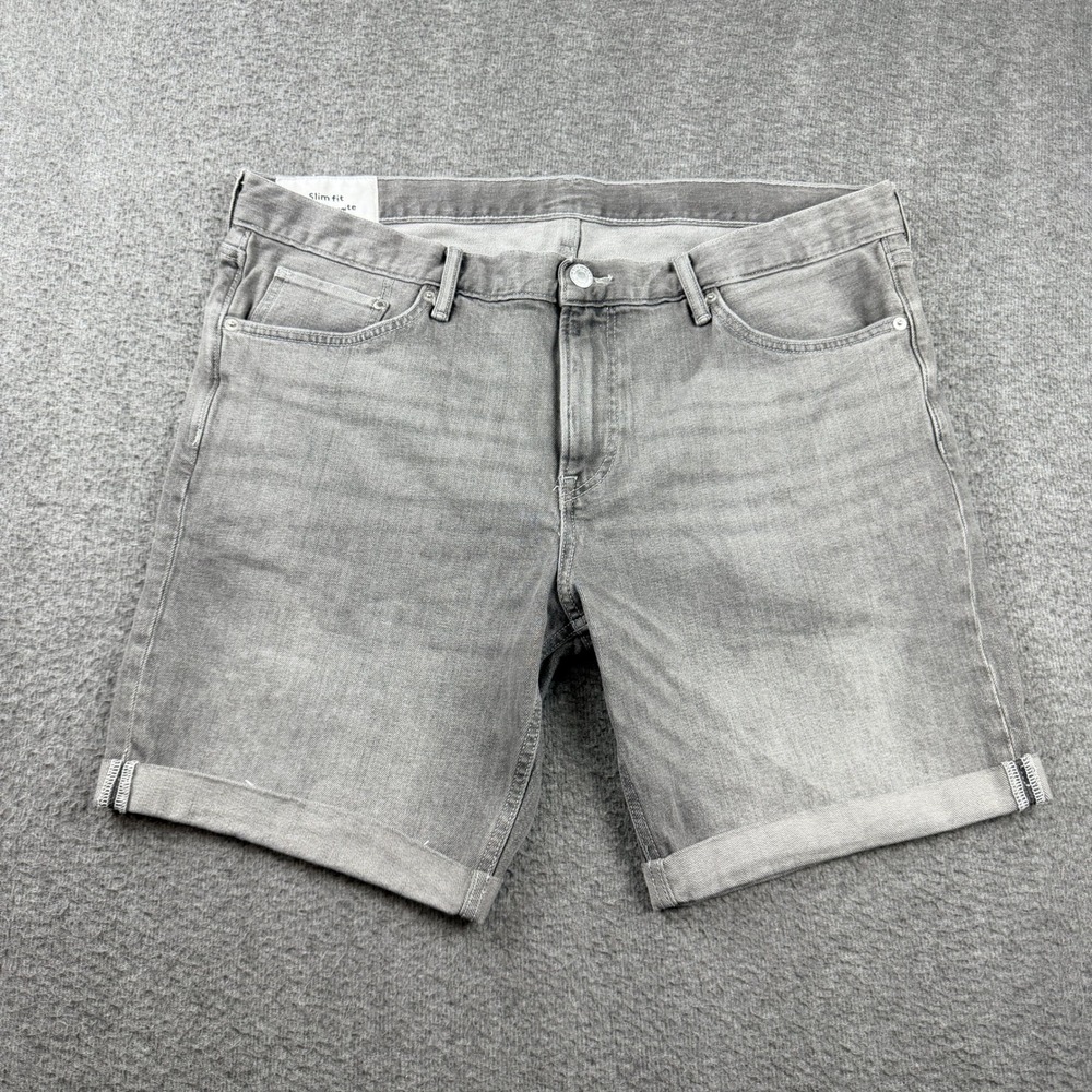 H&M Men's Size 40 Slim Fit Denim Shorts Grey Cuffed Hem